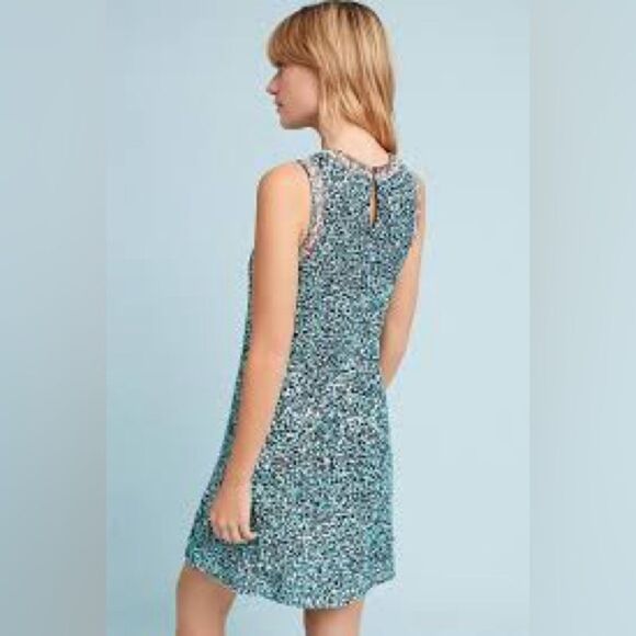 ⭐️ANTHROPOLOGIE VARUN BAHL teal sequin embellished embroidered astronomy dress - Picture 2 of 10